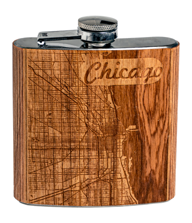 Chicago Engraved Wooden Flask
