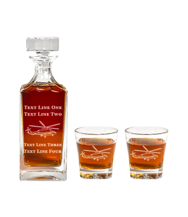 Engraved Seahawk MH-60 Helicopter Decanter Set
