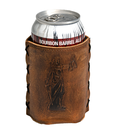 Lady Justice Leather Can/Bottle Koozie