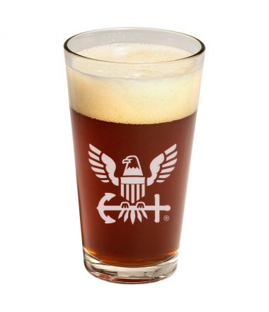 Navy Pint Glass - Engraved (Set of Two)